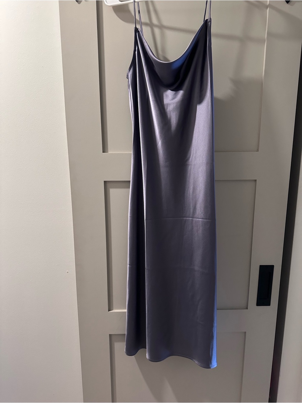 Satin Cowl Neck Midi Slip Dress - Lavender Gray